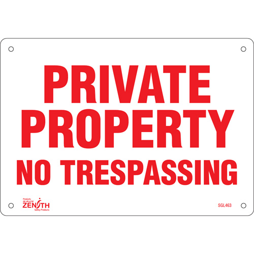 "Private Property" Sign, 7" x 10", Aluminum, English - Zenith Safety Products 