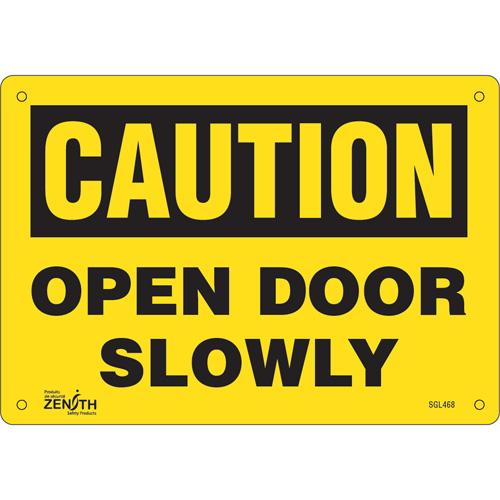 Enseigne Open Door Slowly, 7" x 10", Plastique, Anglais - Produits de sécurité Zenith 