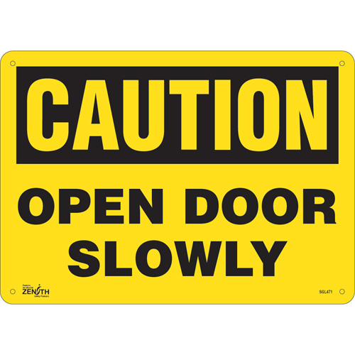 "Open Door Slowly" Sign, 10" x 14", Plastic, English - Zenith Safety Products 