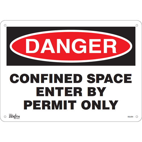 Enseigne Confined Space Enter By Permit Only, 10" x 14", Aluminium, Anglais - Produits de sécurité Zenith 