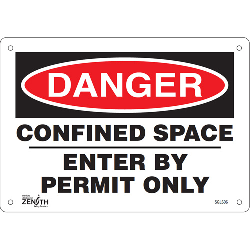 Enseigne Confined Space Enter By Permit Only, 7" x 10", Plastique, Anglais - Produits de sécurité Zenith 
