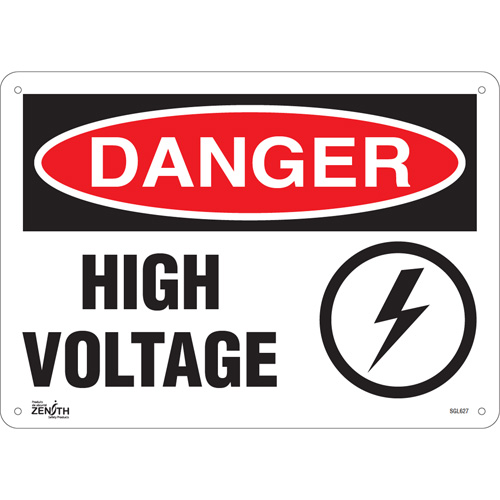 "High Voltage" Sign, 10" x 14", Plastic, English with Pictogram - Zenith Safety Products 