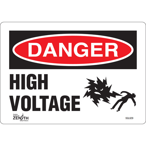 "High Voltage" Sign, 7" x 10", Vinyl, English with Pictogram - Zenith Safety Products 