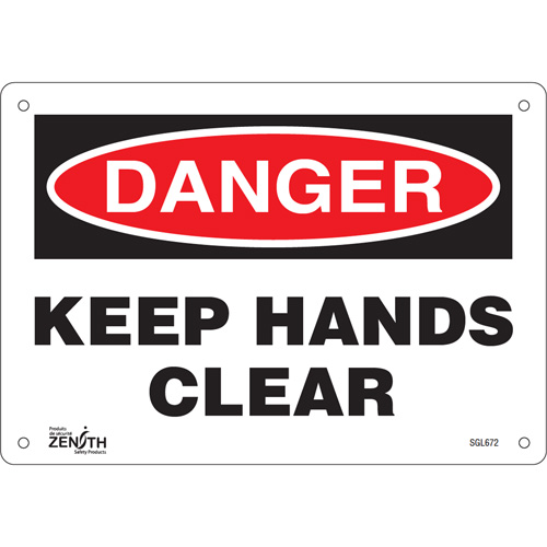 Enseigne Keep Hands Clear, 7" x 10", Plastique, Anglais - Produits de sécurité Zenith 