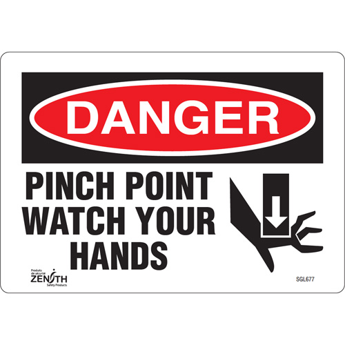 Enseigne Pinch Point, 7" x 10", Vinyle, Anglais avec pictogramme - Produits de sécurité Zenith 