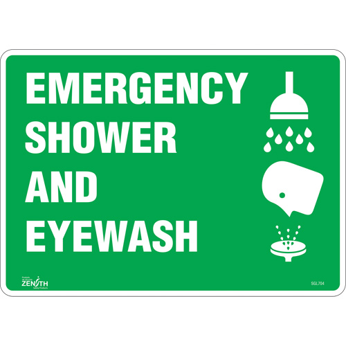 "Emergency Shower And Eyewash" Sign, 10" x 14", Vinyl, English with Pictogram - Zenith Safety Products 