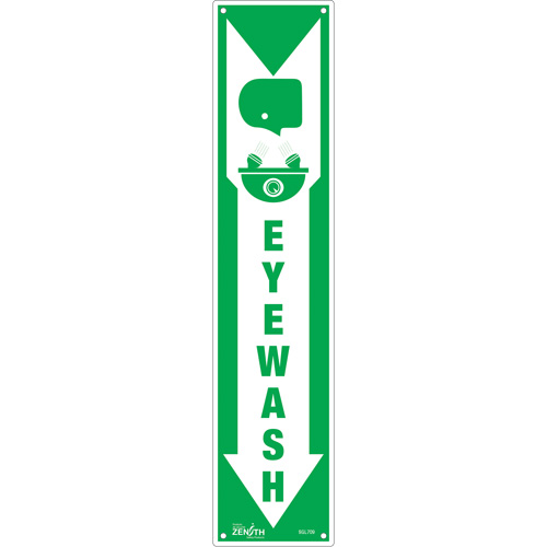 Enseigne Eye Wash, 18" x 4", Aluminium, Anglais avec pictogramme - Produits de sécurité Zenith 