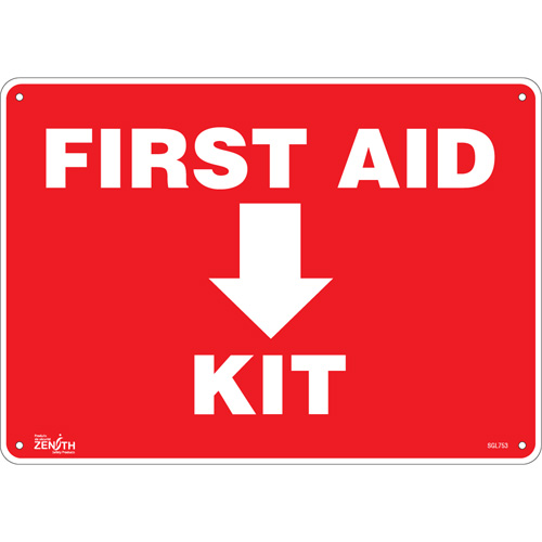 "First Aid Kit" Sign, 10" x 14", Plastic, English with Pictogram - Zenith Safety Products 