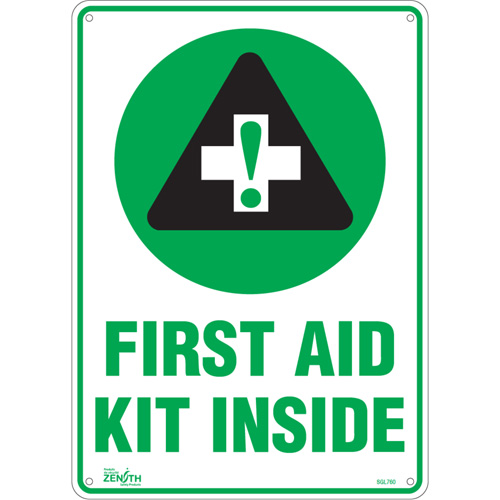 Enseigne First Aid Kit, 14" x 10", Aluminium, Anglais avec pictogramme - Produits de sécurité Zenith 