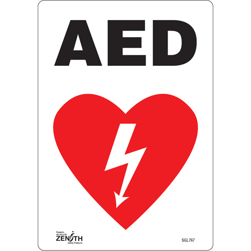 "AED" Sign, 10" x 7", Vinyl, English with Pictogram - Zenith Safety Products 