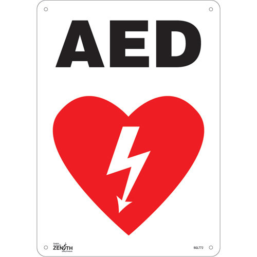 Enseigne AED, 14" x 10", Aluminium, Anglais avec pictogramme - Produits de sécurité Zenith 
