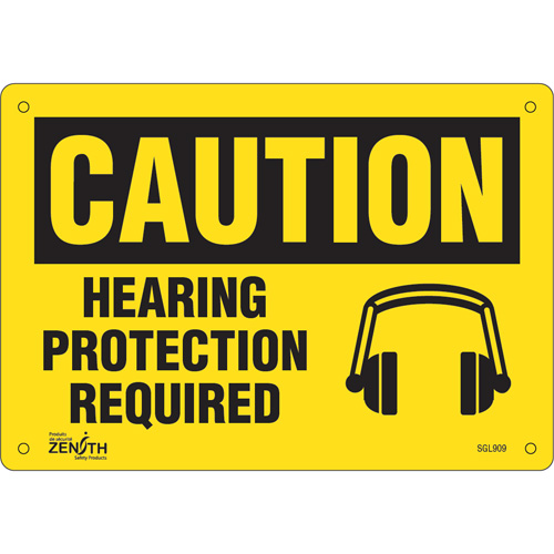 "Hearing Protection Required" Sign, 7" x 10", Aluminum, English with Pictogram - Zenith Safety Products 