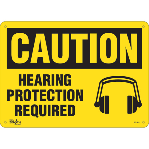 "Hearing Protection Required" Sign, 10" x 14", Plastic, English with Pictogram - Zenith Safety Products 