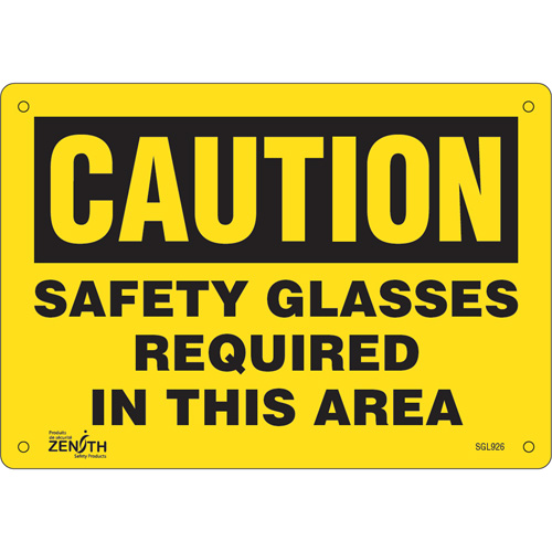 Enseigne Safety Glasses Required, 7" x 10", Plastique, Anglais - Produits de sécurité Zenith 