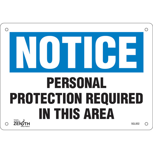 "Personal Protection Required" Sign, 7" x 10", Plastic, English - Zenith Safety Products 