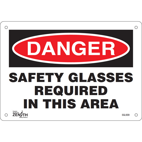 Enseigne Safety Glasses Required, 7" x 10", Aluminium, Anglais - Produits de sécurité Zenith 