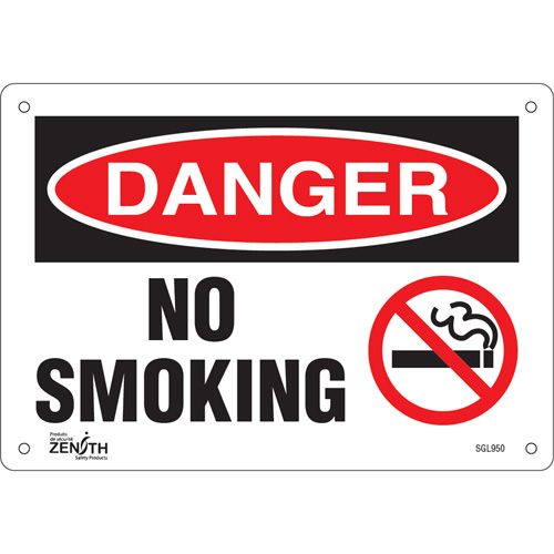 "No Smoking" Sign, 7" x 10", Plastic, English with Pictogram - Zenith Safety Products 