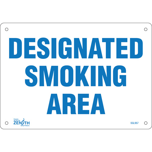 Enseigne Designated Smoking Area, 7" x 10", Aluminium, Anglais - Produits de sécurité Zenith 