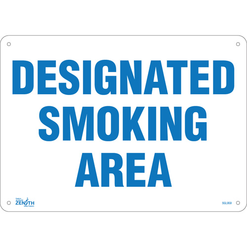 "Designated Smoking Area" Sign, 10" x 14", Plastic, English - Zenith Safety Products 