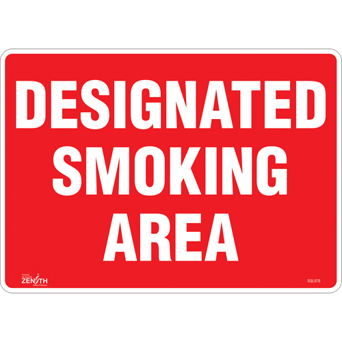"Designated Smoking Area" Sign, 10" x 14", Vinyl, English - Zenith Safety Products 