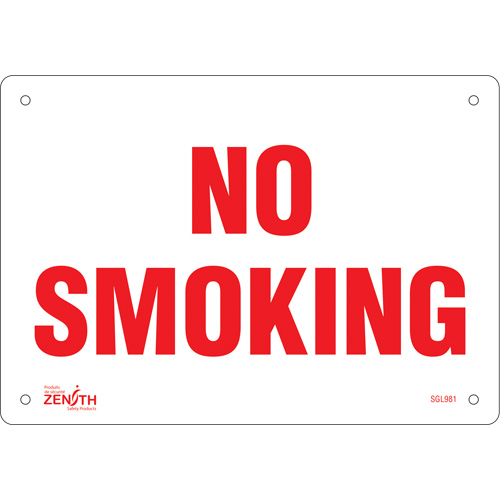 Enseigne No Smoking, 7" x 10", Aluminium, Anglais - Produits de sécurité Zenith 