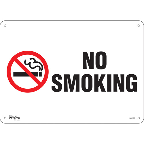 Enseigne No Smoking, 10" x 14", Aluminium, Anglais avec pictogramme - Produits de sécurité Zenith 
