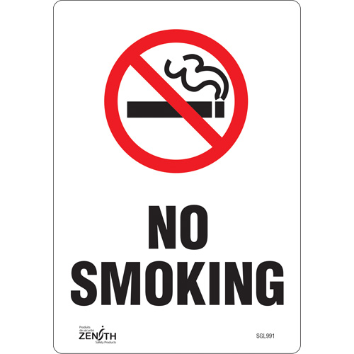 Enseigne No Smoking, 10" x 7", Vinyle, Anglais avec pictogramme - Produits de sécurité Zenith 