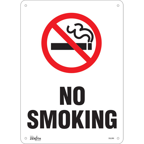"No Smoking" Sign, 14" x 10", Aluminum, English with Pictogram - Zenith Safety Products 
