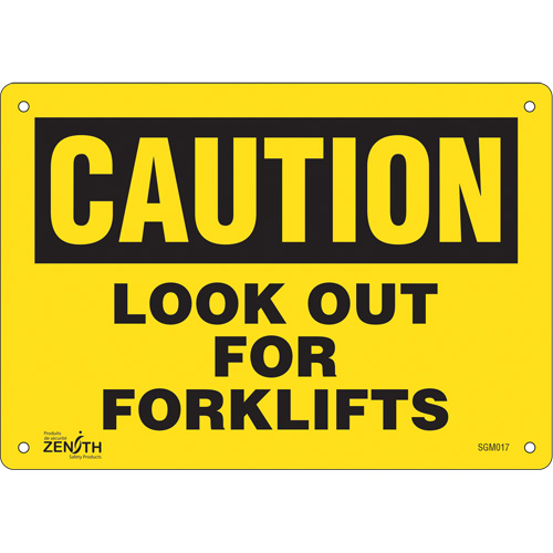 Enseigne Look Out For Forklifts, 7" x 10", Plastique, Anglais - Produits de sécurité Zenith 