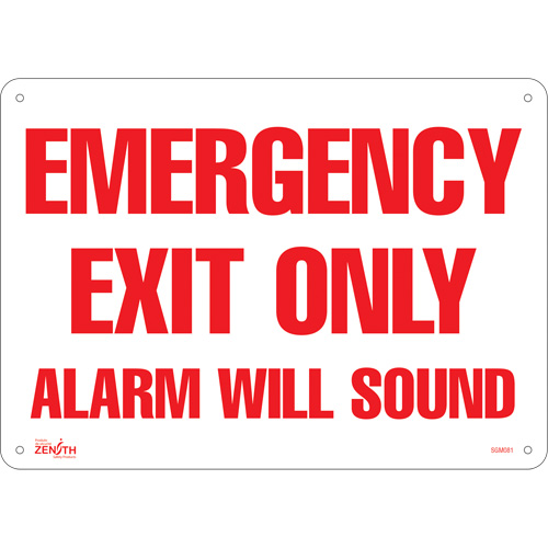 Enseigne Emergency Exit Only, 10" x 14", Aluminium, Anglais - Produits de sécurité Zenith 