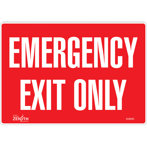 "Emergency Exit Only" Sign, 7" x 10", Vinyl, English - Zenith Safety Products 