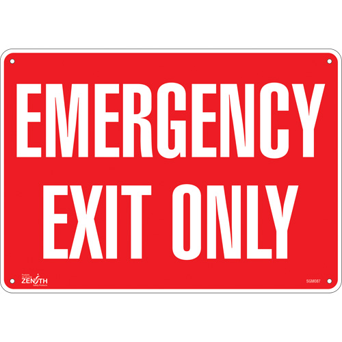 Enseigne Emergency Exit Only, 10" x 14", Aluminium, Anglais - Produits de sécurité Zenith 