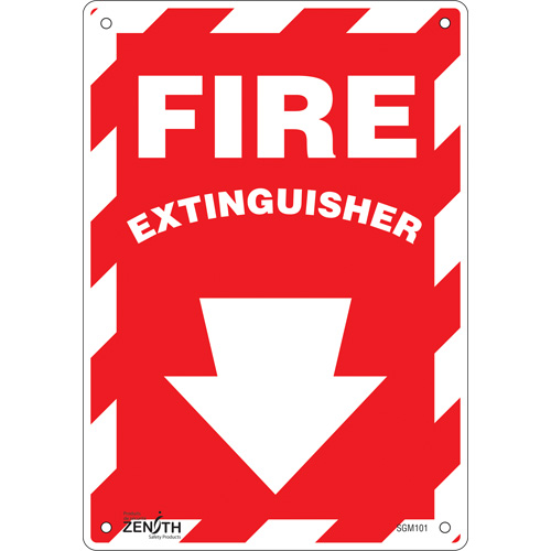 Enseigne avec fl&egrave;che vers le bas Fire Extinguisher, 10" x 7", Plastique, Anglais avec pictogramme - Produits de sécurité Zenith 