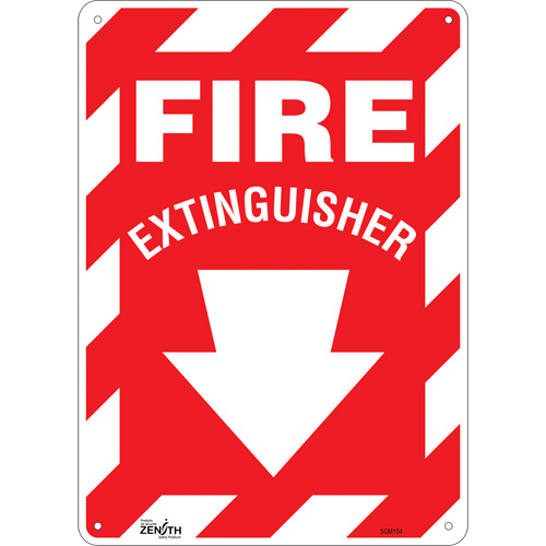 Enseigne avec fl&egrave;che vers le bas Fire Extinguisher, 14" x 10", Plastique, Anglais avec pictogramme - Produits de sécurité Zenith 