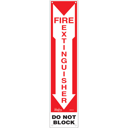 Enseigne Fire Extinguisher - Do Not Block, 18" x 4", Aluminium, Anglais avec pictogramme - Produits de sécurité Zenith 