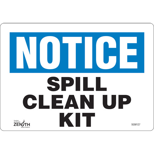 Enseigne Spill Clean Up Kit, 7" x 10", Vinyle, Anglais - Produits de sécurité Zenith 