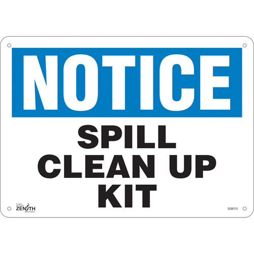 "Spill Clean Up Kit" Sign, 10" x 14", Plastic, English - Zenith Safety Products 