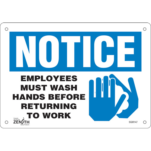 "Employees Must Wash Hands" Sign, 7" x 10", Aluminum, English with Pictogram - Zenith Safety Products 