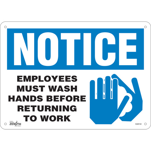 "Employees Must Wash Hands" Sign, 10" x 14", Aluminum, English with Pictogram - Zenith Safety Products 