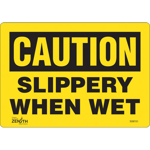 "Slippery When Wet" Sign, 7" x 10", Vinyl, English - Zenith Safety Products 