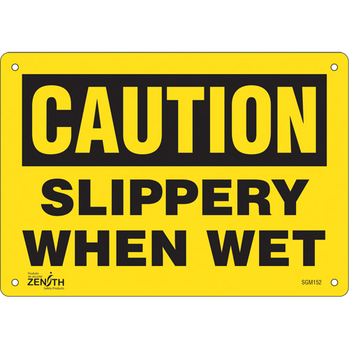 Enseigne Slippery When Wet, 7" x 10", Plastique, Anglais - Produits de sécurité Zenith 