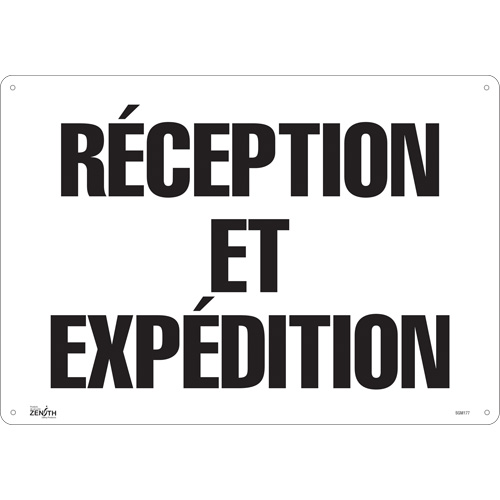 Enseigne R&eacute;ception et Exp&eacute;dition, 14" x 20", Plastique, Français - Produits de sécurité Zenith 