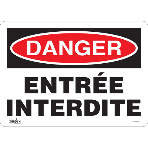 Enseigne Entr&eacute;e Interdite, 10" x 14", Vinyle, Français - Produits de sécurité Zenith 
