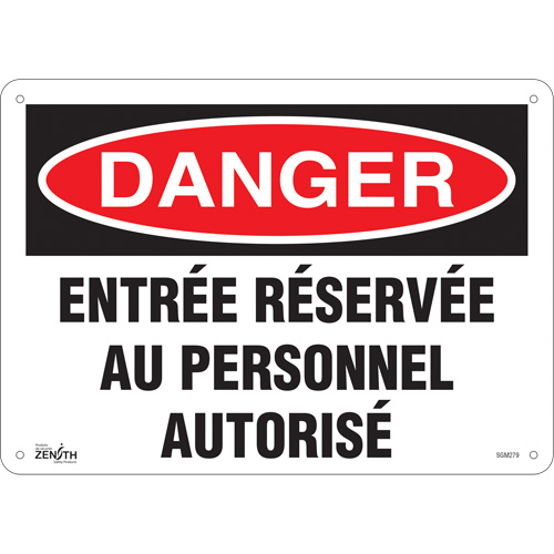 "Entr&eacute;e R&eacute;serv&eacute;e Au Personnel Autoris&eacute;" Sign, 10" x 14", Plastic, French - Zenith Safety Products 