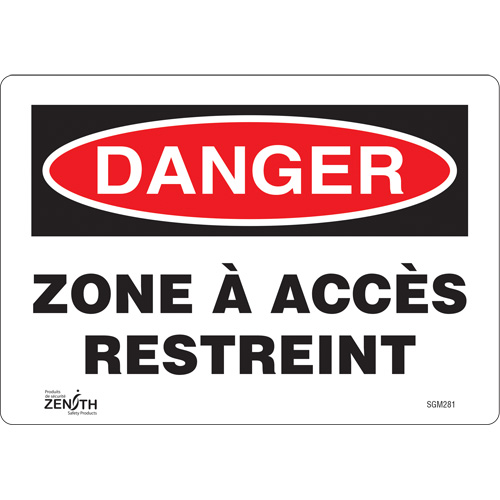 Enseigne Zone &agrave; Acc&egrave;s Restreint, 7" x 10", Vinyle, Français - Produits de sécurité Zenith 