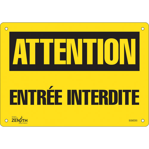 Enseigne Entr&eacute;e Interdite, 7" x 10", Aluminium, Français - Produits de sécurité Zenith 
