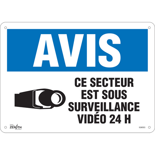 "Ce Secteur est Sous Surveillance" Sign, 10" x 14", Plastic, French with Pictogram - Zenith Safety Products 