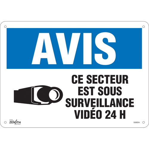 "Ce Secteur est Sous Surveillance" Sign, 10" x 14", Aluminum, French with Pictogram - Zenith Safety Products 