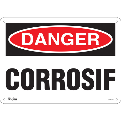 "Corrosif" Sign, 10" x 14", Plastic, French - Zenith Safety Products 