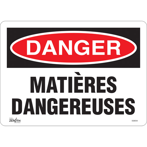 Enseigne Mati&egrave;res Dangereuses, 10" x 14", Vinyle, Français - Produits de sécurité Zenith 